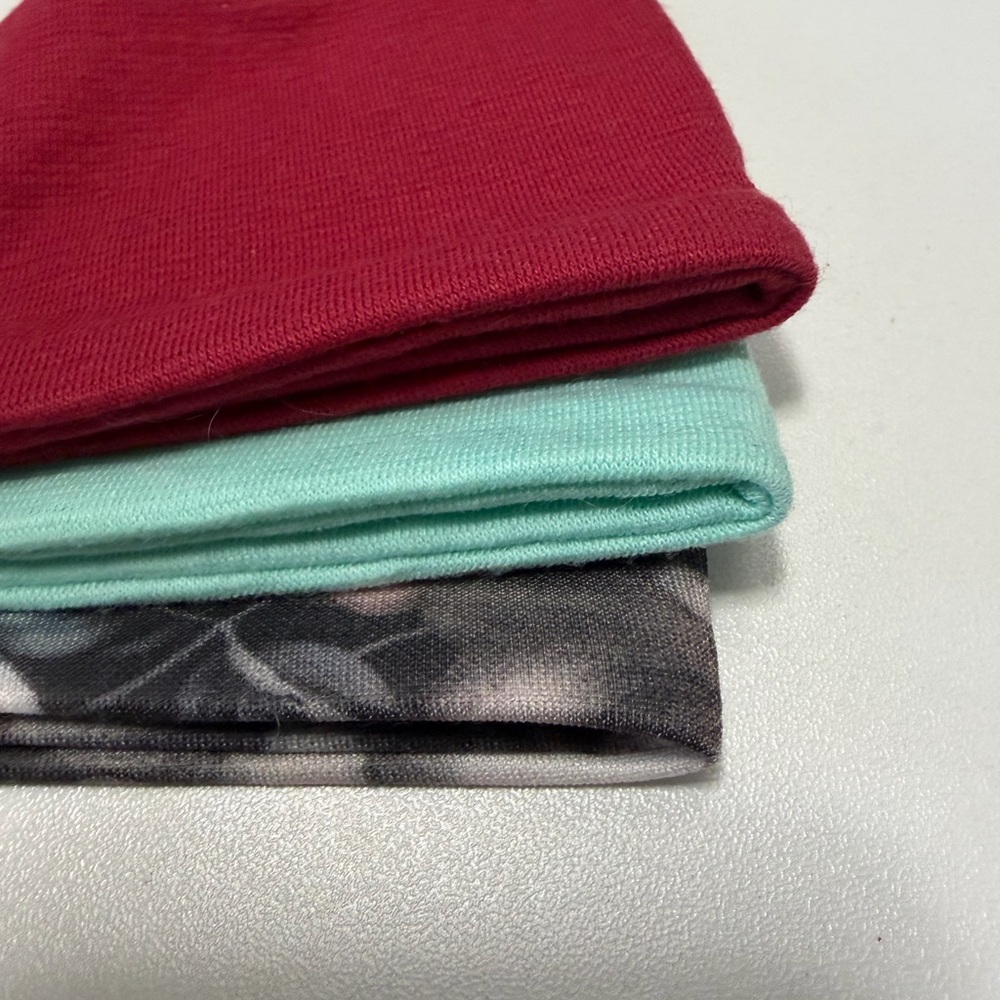 Set of Knit Headbands in Red, Mint & Floral Gray